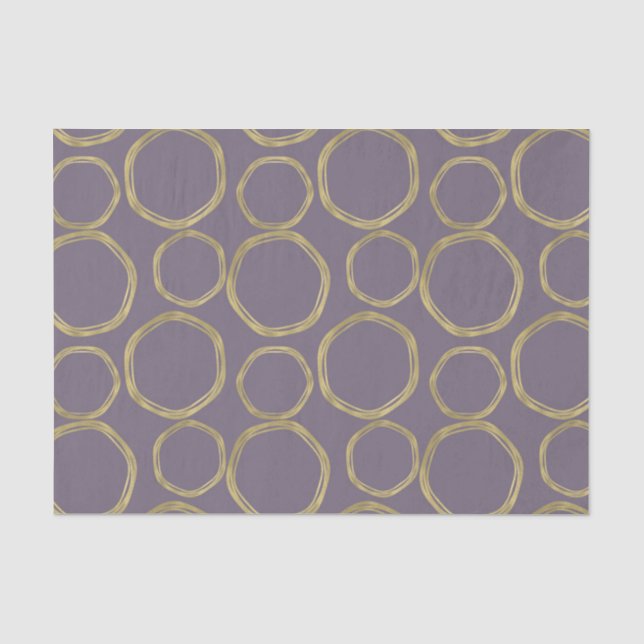 Papier Mousseline Cercles dorés et Taupe rustique Violet Moderne Ten (Recto)