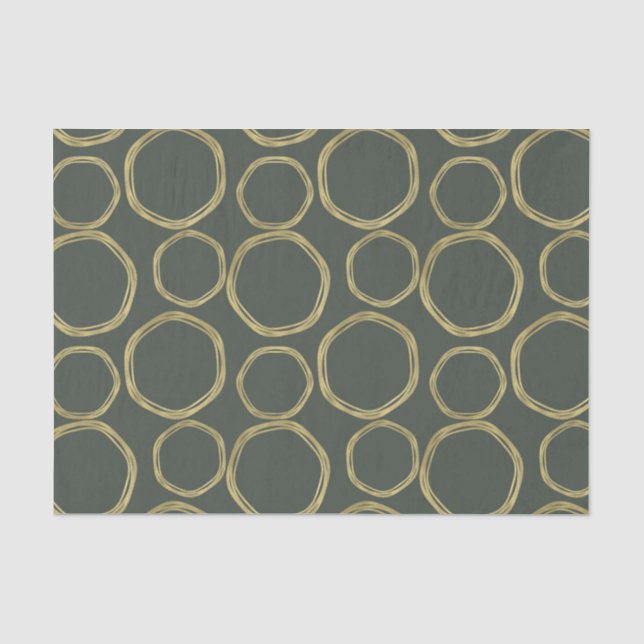 Papier Mousseline Cercles dorés et vert olive rustique moderne tenda (Recto)
