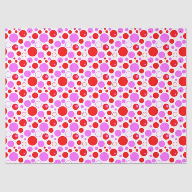 Papier Mousseline Cercles Rouges et Roses Rétro et Points (Recto)