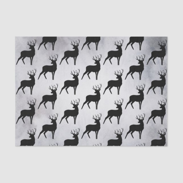 Papier Mousseline Cerf avec Antlers Black Silhouette Rustique Motif (Recto)