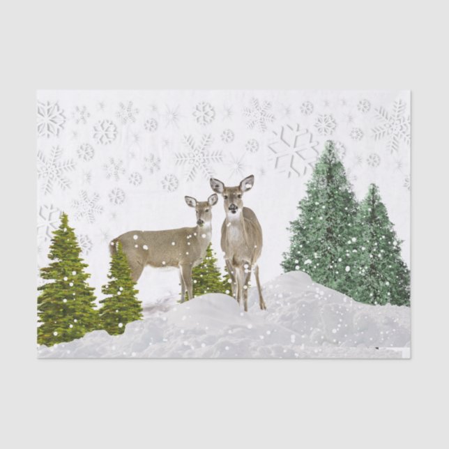 Papier Mousseline Cerf blanc en hiver Wonderland (Recto)