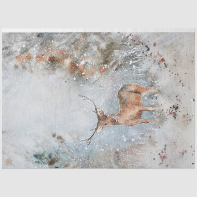 Papier Mousseline Cerf d'aquarelle en gros dans Noël de neige (Recto)