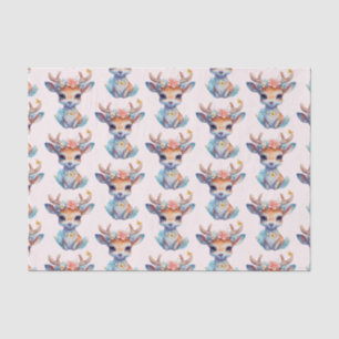 Papier Mousseline Cerf de Bébé mignon avec Antlers et Fleurs Motif