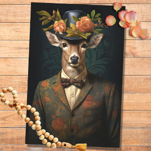 Papier Mousseline Cerf en costume, Casquette avec Fleurs 3 Découpage