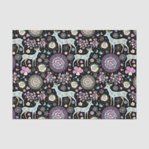 Papier Mousseline Cerf hivernal fantaisiste et motif flocons de neig
