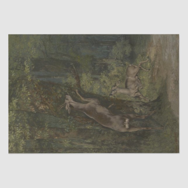 Papier Mousseline Cerfs dans la forêt (par Gustave Courbet) (Recto)