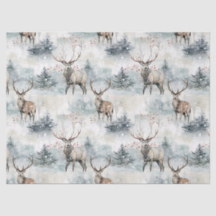 Papier Mousseline Cerfs de forêt aquarelle hivernale (4)