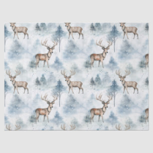 Papier Mousseline Cerfs de la forêt aquarelle d'hiver (5)