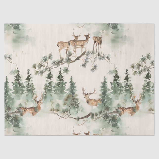 Papier Mousseline Cerfs modernes aquarelle (Recto)