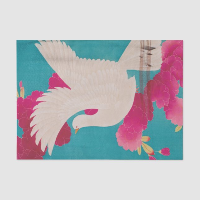 Papier Mousseline Cerise en fleurs et colombe (Recto)