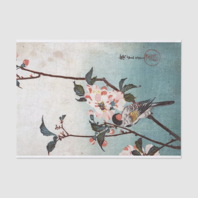Papier Mousseline Cerise Fleur & Oiseau, Hiroshige, Ukiyoe (Recto)