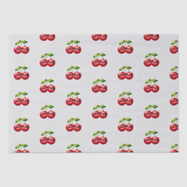 Papier Mousseline Cerises aux visages souriants (Recto)
