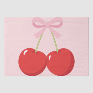 Papier Mousseline Cerises avec noeud rose Coquette
