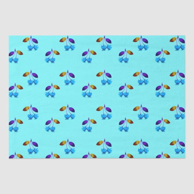 Papier Mousseline Cerises bleues vives (Recto)