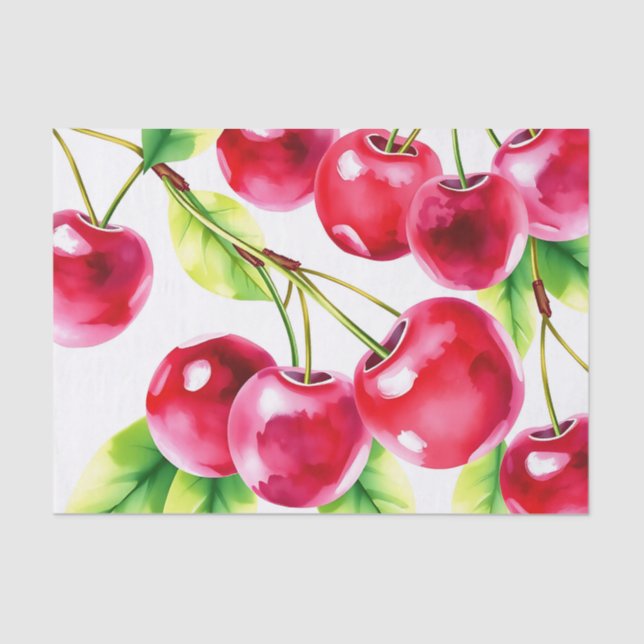 Papier Mousseline Cerises d'aquarelle joueuses (Recto)