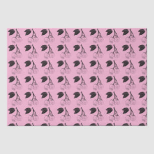 Papier Mousseline Cerises noires sur PInk