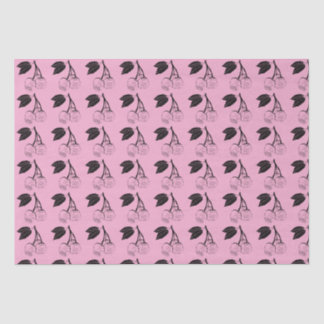 Papier Mousseline Cerises noires sur PInk