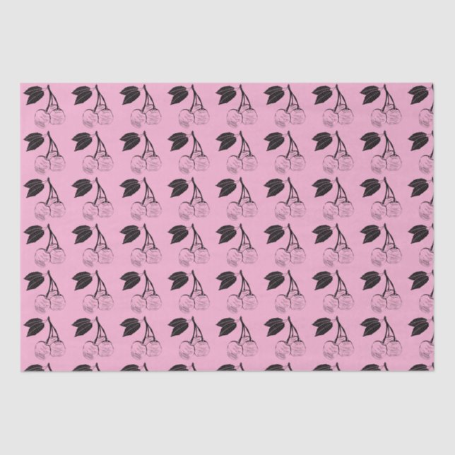 Papier Mousseline Cerises noires sur PInk (Recto)