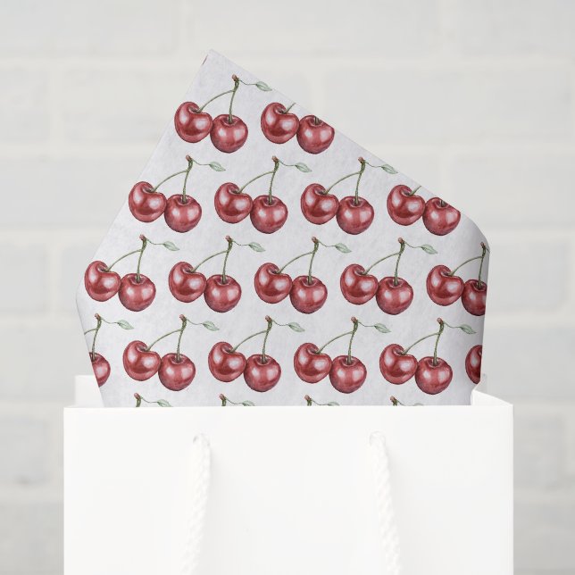 Papier Mousseline Cerises Rouges Fruit Anniversaire (Sac cadeau)