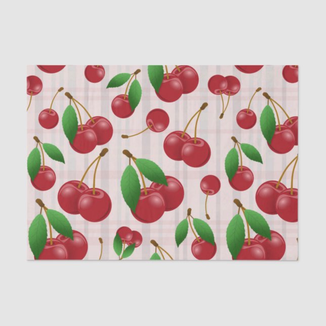 Papier Mousseline cerises rouges sucrées sur plaid pastel (Recto)