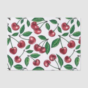 Papier Mousseline Cerises rouges sur blanc
