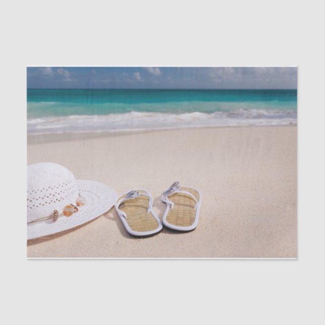 Papier Mousseline C'est la Vie !  Plage, Casquette et tongs (Recto)