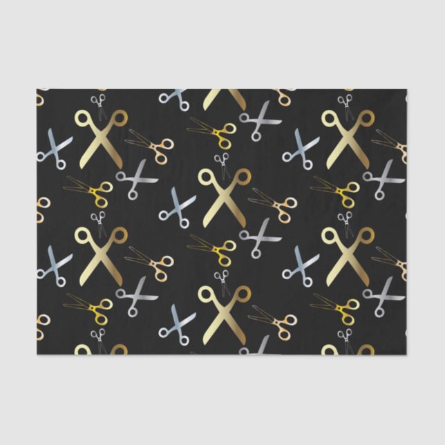 Papier Mousseline Chaîne Motif ciseaux or et argent brillant (Recto)