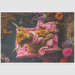Papier Mousseline Chaise de découpage rose Vache vintage Highland