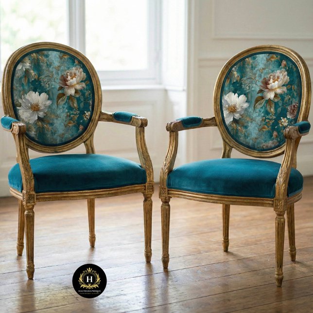 Papier Mousseline Chaise Décorative Florale Sarcelle Sans Couture (Créateur téléchargé)
