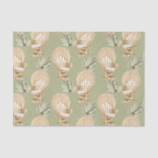 Papier Mousseline Chaise en rotin vert et feuille de palme