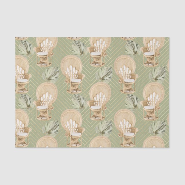 Papier Mousseline Chaise en rotin vert et feuille de palme (Recto)