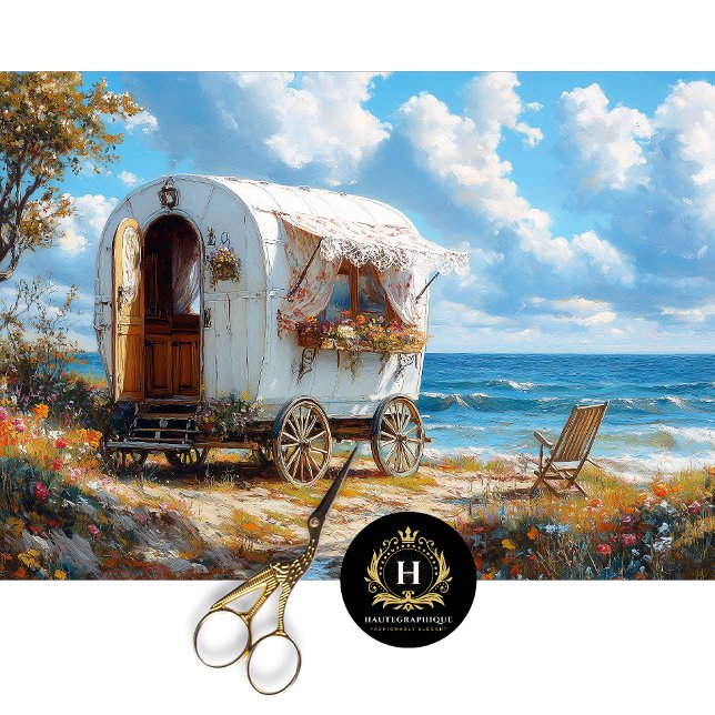 Papier Mousseline Chalet blanc Gitan Caravan Découpage (Créateur téléchargé)