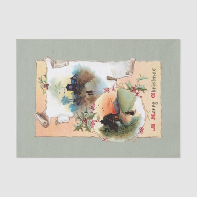 Papier Mousseline Chaleureuse ferme rustique, Noël saint et joyeux (Recto)