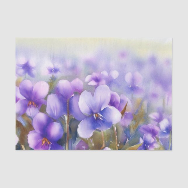 Papier Mousseline Champ d'aquarelle Fleurs-Violet (D) (Recto)