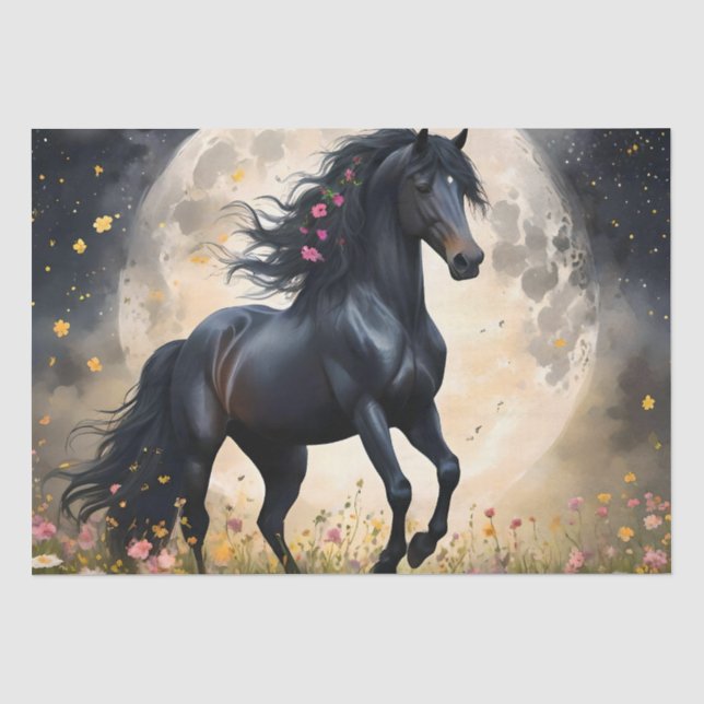 Papier Mousseline Champ de fleur de lune de cheval noir, (Recto)