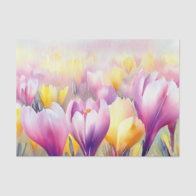 Papier Mousseline Champ de fleurs-Crocus (D) Aquarelle (Recto)