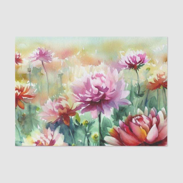 Papier Mousseline Champ de fleurs-Dahlia (B) Aquarelle (Recto)