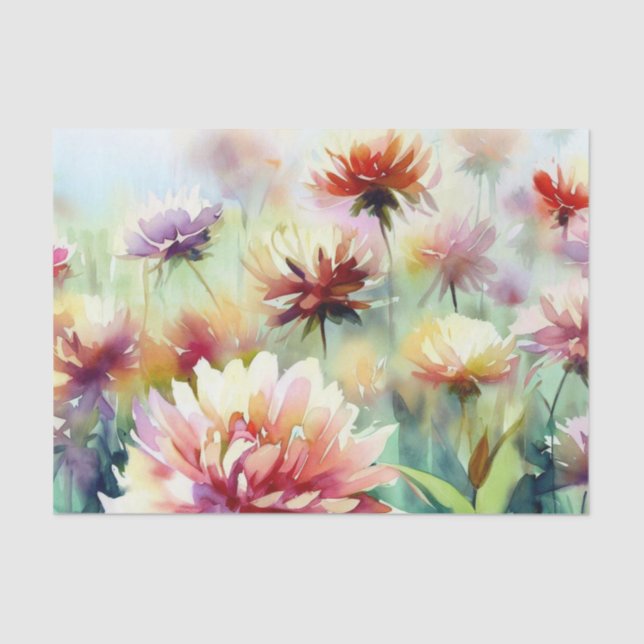 Papier Mousseline Champ de fleurs-Dahlia (D) Aquarelle (Recto)