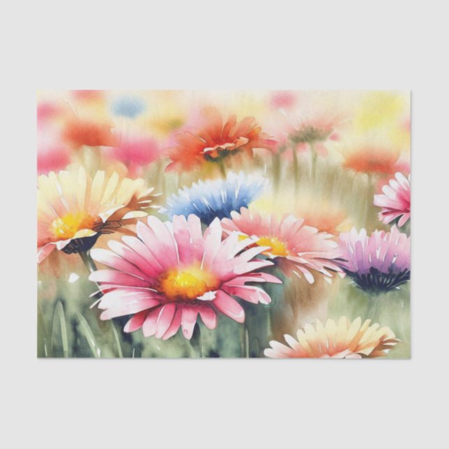 Papier Mousseline Champ de fleurs-Gerbera Daisy (B) Aquarelle (Recto)