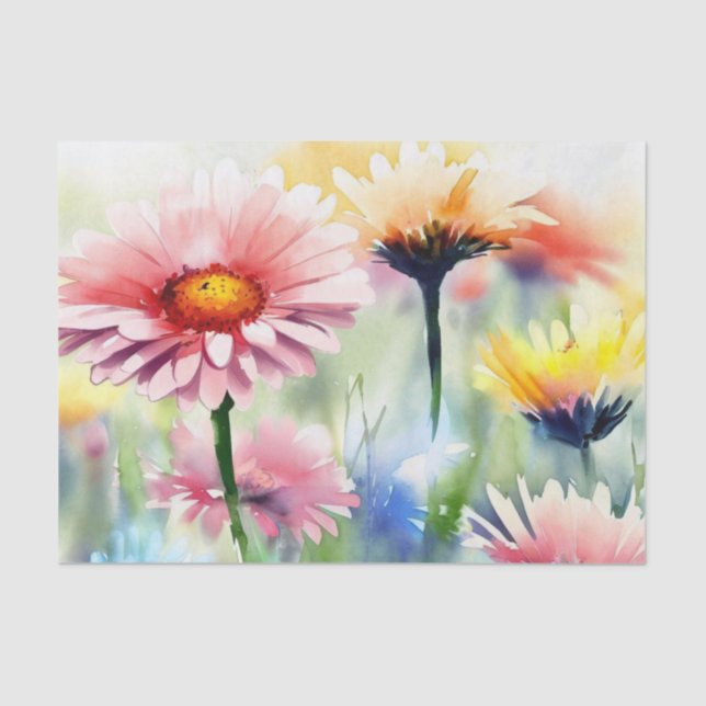 Papier Mousseline Champ de fleurs-Gerbera Daisy (C) Aquarelle (Recto)