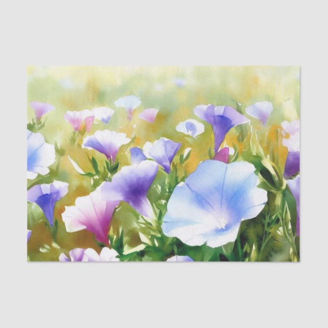 Papier Mousseline Champ de fleurs - Gloire du matin (A) Aquarelle (Recto)