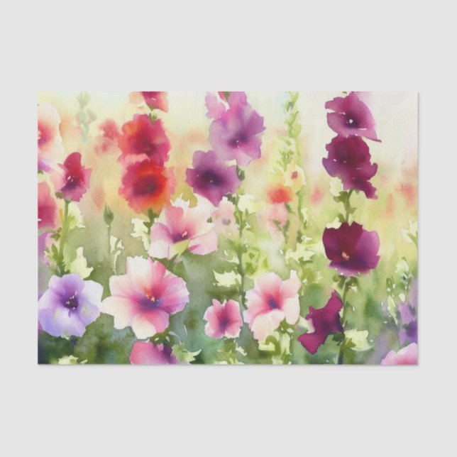 Papier Mousseline Champ de fleurs-Hollyhock (A) Aquarelle (Recto)