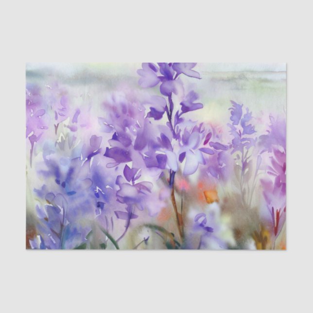 Papier Mousseline Champ de fleurs-Lilac (A) Aquarelle (Recto)