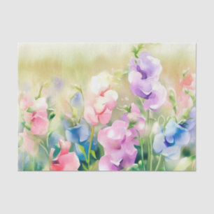 Papier Mousseline Champ de fleurs - Pois doux (D) Aquarelle
