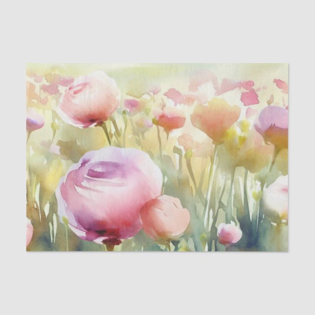Papier Mousseline Champ de fleurs-Ranunculus (A) Aquarelle (Recto)