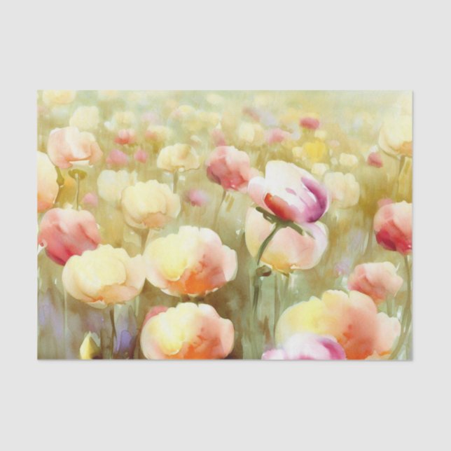 Papier Mousseline Champ de fleurs-Ranunculus (D) Aquarelle (Recto)