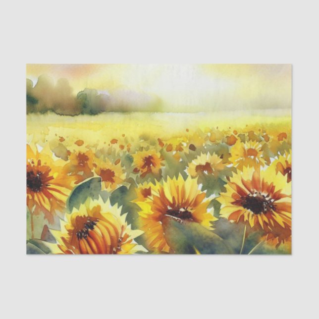 Papier Mousseline Champ de fleurs-tournesol (A) Aquarelle (Recto)