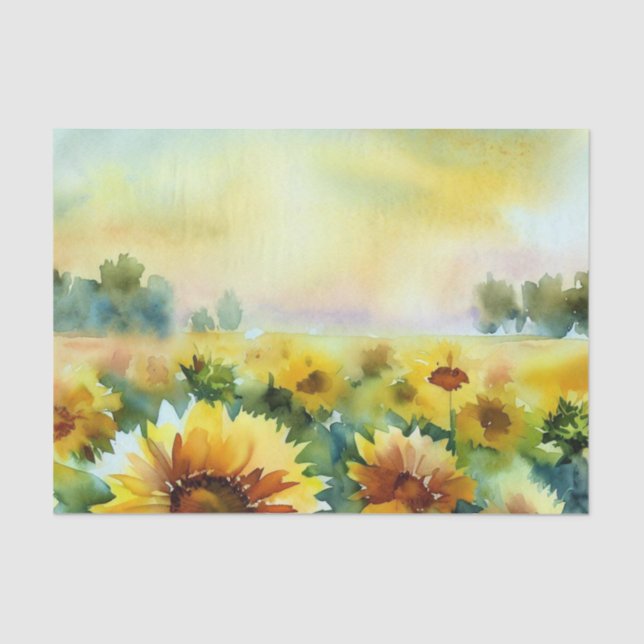 Papier Mousseline Champ de fleurs-Tournesol (D) Aquarelle (Recto)