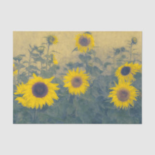 Papier Mousseline Champ de tournesols Art Jaune Vintage Décoloré