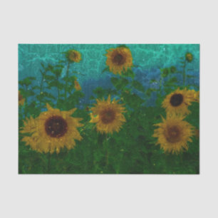 Papier Mousseline Champ de tournesols Jaune Bleu sarcelle Vert Art V